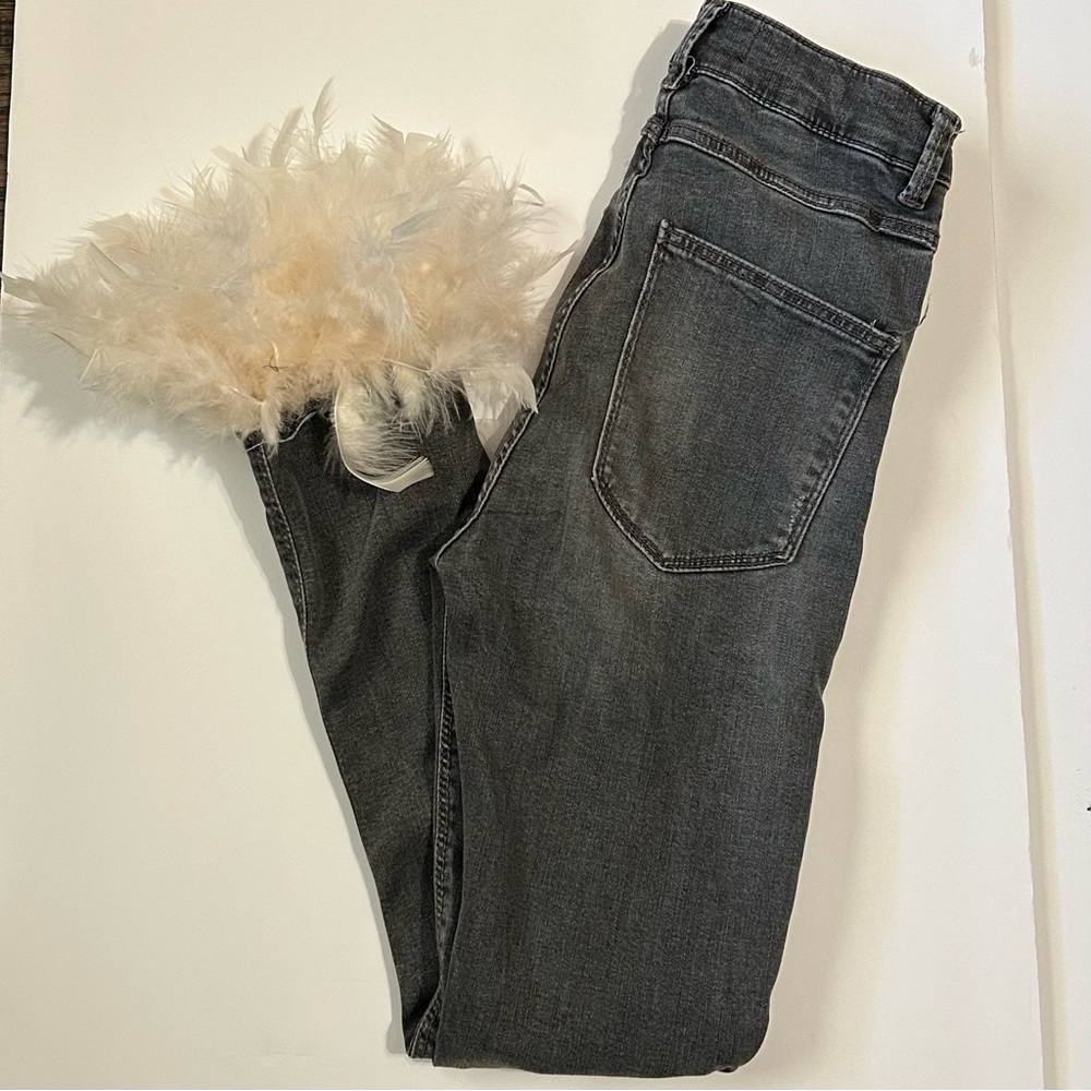 Zara Skinny Dark Gray Jeans Feather Cuffs